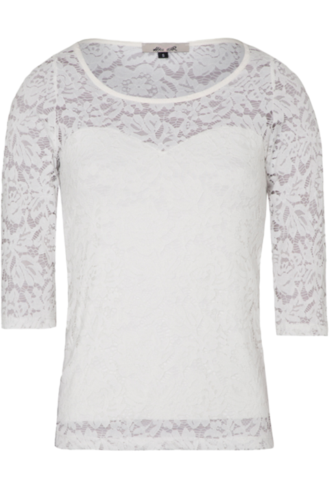 Damen Spitzenshirt mit 3/4-Arm elastisch offwhite