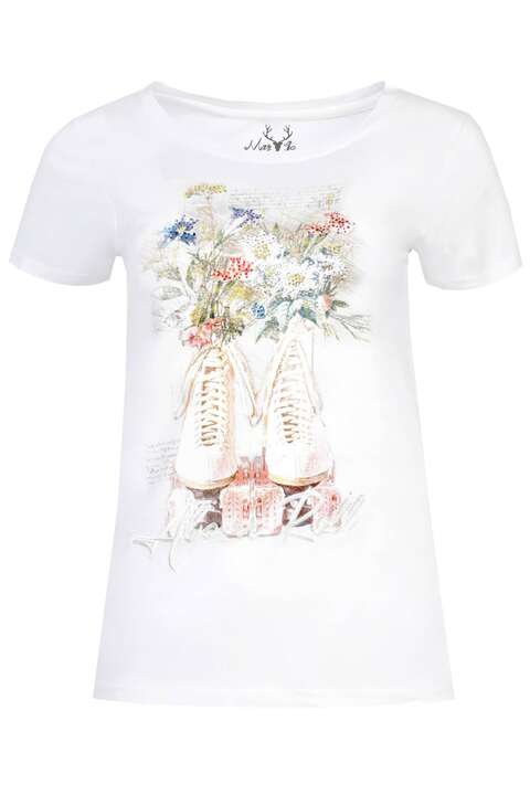 Damen T-Shirt mit Blumenmotiv wei