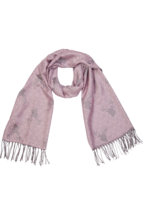 Damen Trachtentuch mit Hirschmuster und Fransen rosa