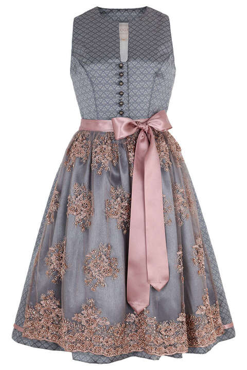 Hochgeschlossenes Midi-Dirndl mit Spitzenschrze Grau