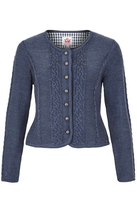 Damen Trachten Strickjacke mit Zopfmuster jeansblau