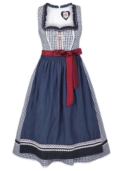 Dirndl midi kariert marineblau weinrot