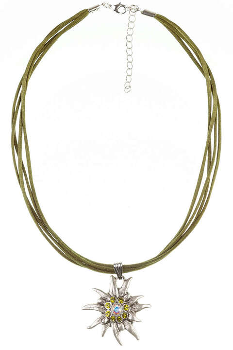 Trachten Halskette Edelweiß groß oliv