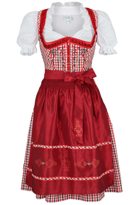 Dirndl kurz rot-wei-schwarz kariert 'Tirana'