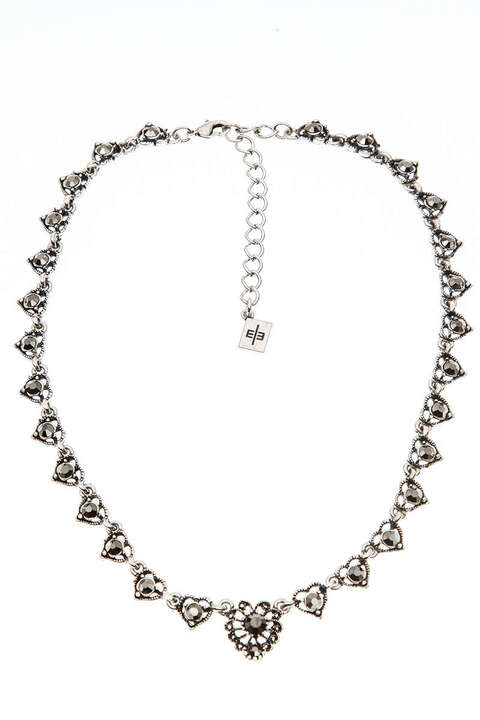 Dirndl Collier mit Strass altsilber Light grau