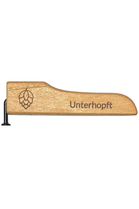 Flaschenffner Holz mit Nagel und Magneten 'Unterhopft'