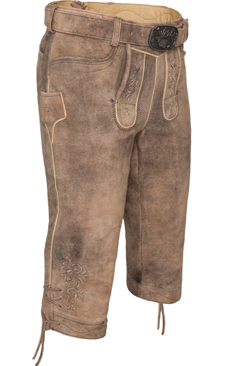 Herren Lederhose Kniebund bestickt mit Grtel lombock/schwarz