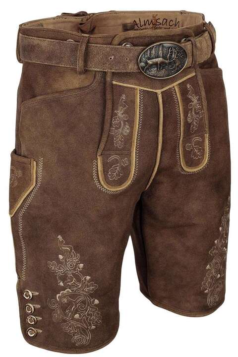 Herren Hirsch-Lederhose kurz mit Grtel beige braun