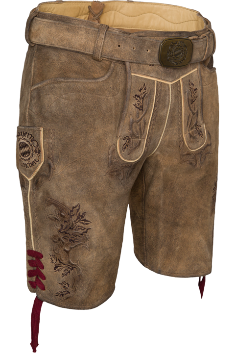 Herren FCB-Lederhose kurz mit Grtel zeder/braun
