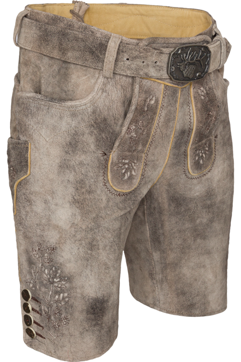Herren Lederhose kurz bestickt mit Grtel oxford/st braun