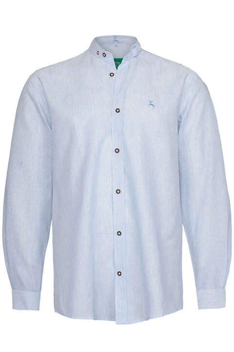 Trachten-Hemd Stehbund gestreift regular fit hellblau weiß