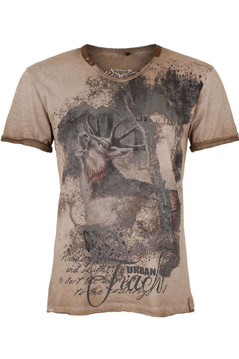 Herren Trachten T-Shirt mit Hirsch braun