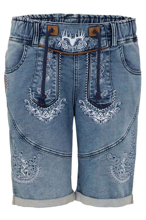 Herren Trachten-Jeans Lederhosenlook Stickerei blau
