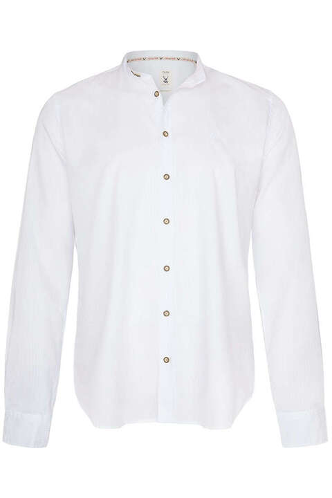 Trachtenhemd Stehkragen regular mit Streifenmuster weiß