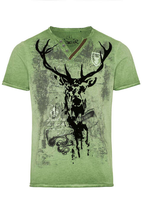 Herren T-Shirt mit geflocktem Hirsch grün