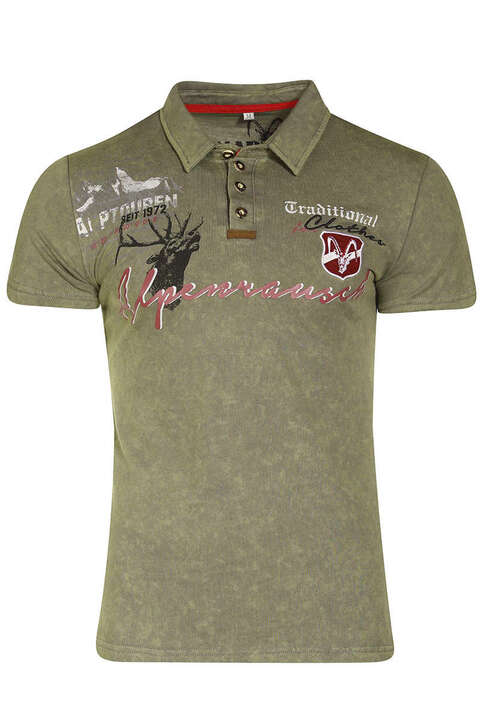 Herren Trachten Polo T-Shirt kurzarm khaki