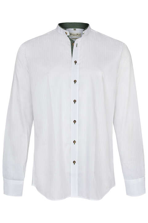 Trachtenhemd Stehkragen tailored fit weiß grün