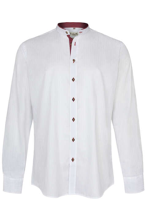 Trachtenhemd Stehkragen tailored fit weiß rot