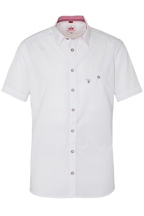 Herren Kurzarm Trachtenhemd Slim fit wei rot