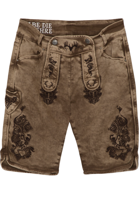 Herren Jeansbermuda 'Lederhosenlook' schlamm