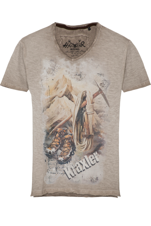 Herren T-Shirt 'Kraxler' Bergmotiv hellbraun