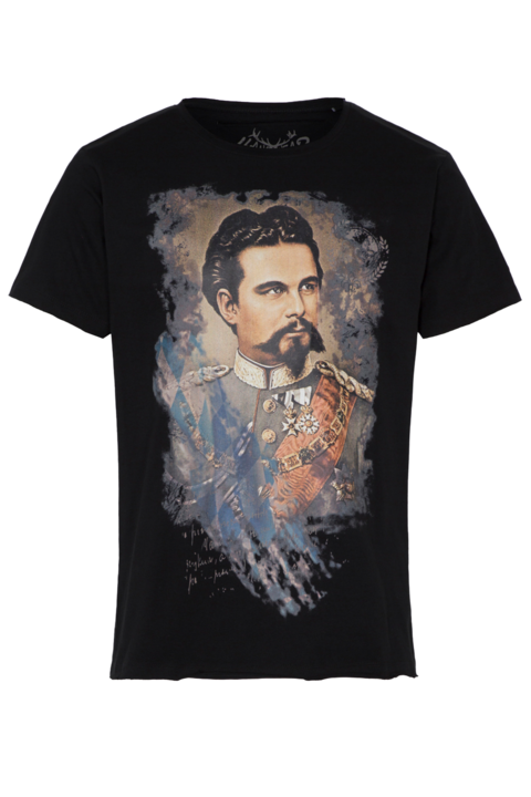 Herren T-Shirt mit bayerischem Mrchenknig Ludwig II schwarz