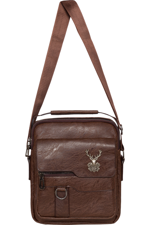 Crossbody Tasche mit Hirschkopf Emblem und Reiverschlussfchern braun