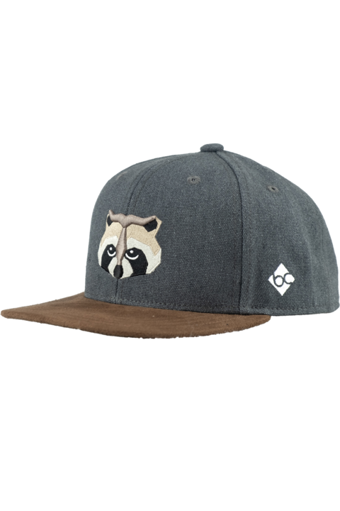 Kinder Cap mit Waschbr-Design und Canvas-Look dunkelgrau