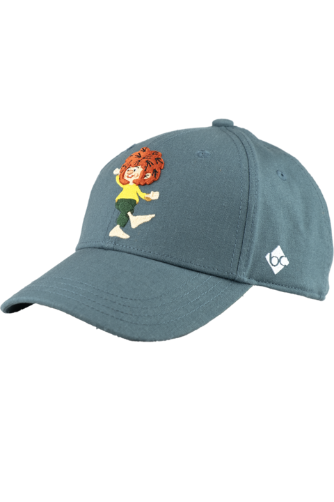 Kinder Cap aus Baumwoll Leinen Mix mit Pumuckl Stickerei graublau
