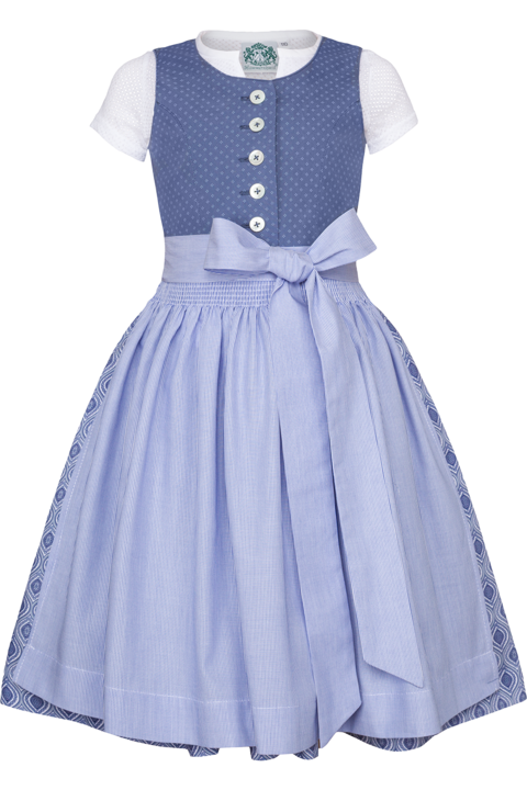 Kinder Baumwolldirndl mit Bluse blau