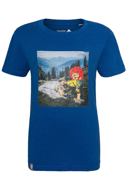 Kinder T-Shirt mit Pumuckl in den Bergen blau