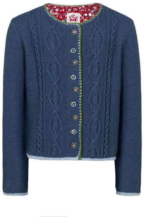 Trachten Kinder Strickjacke mit Zopfmuster jeansblau