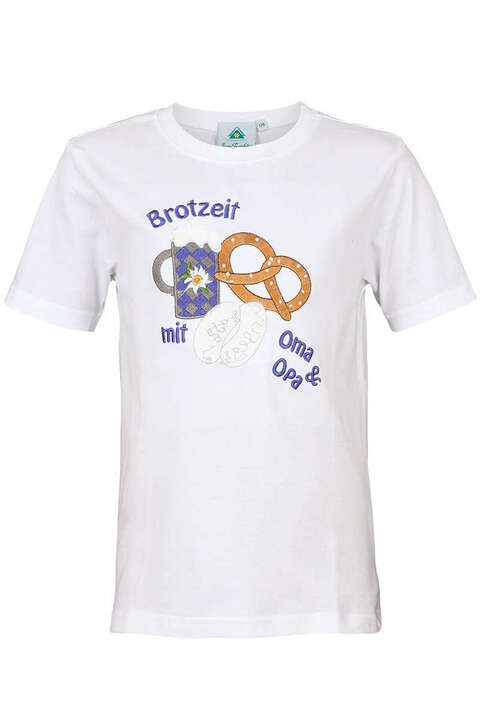 Kinder T-Shirt 'Brotzeit mit Oma & Opa' wei