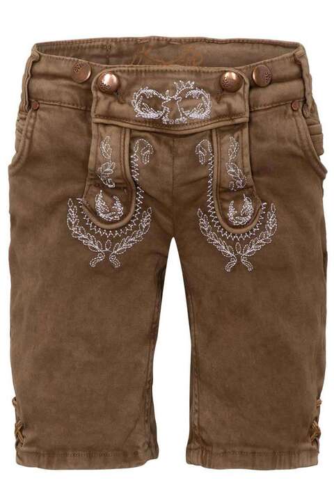 Kinder Jeansshort in Lederhosenoptik hellbraun