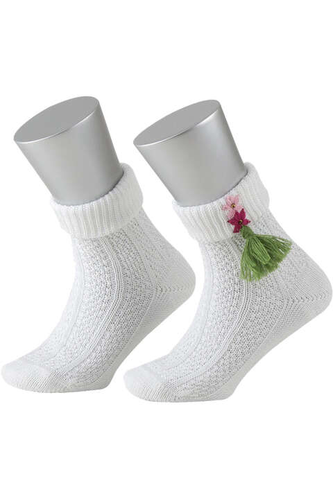 Kinder Trachten-Socke mit Blumen-Stickerei weiss rosa