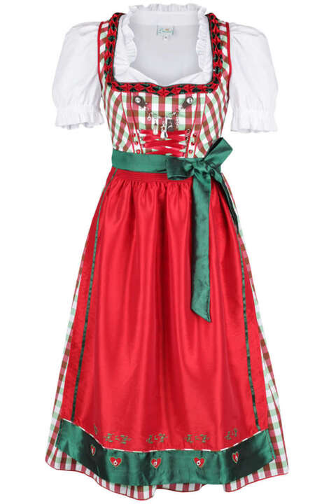 Knielanges Dirndl grn rot-wei-kariert 'Emma'