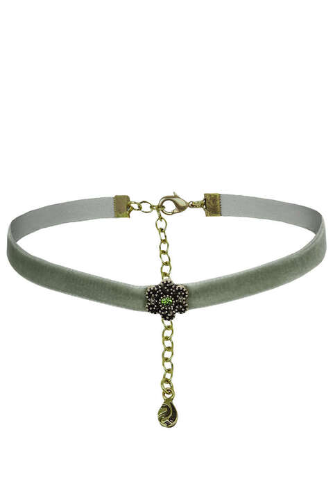 Trachten Halskette Samtband mit Blümchen oliv