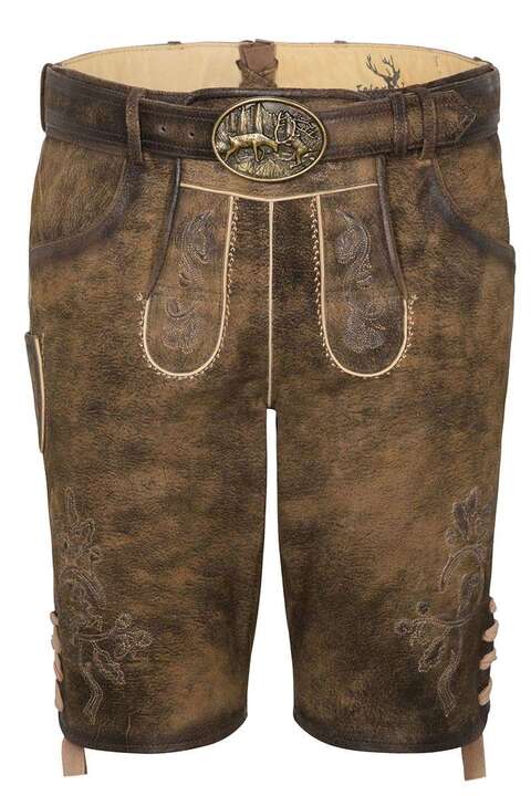 Lederhose kurz mit Grtel tabak braun