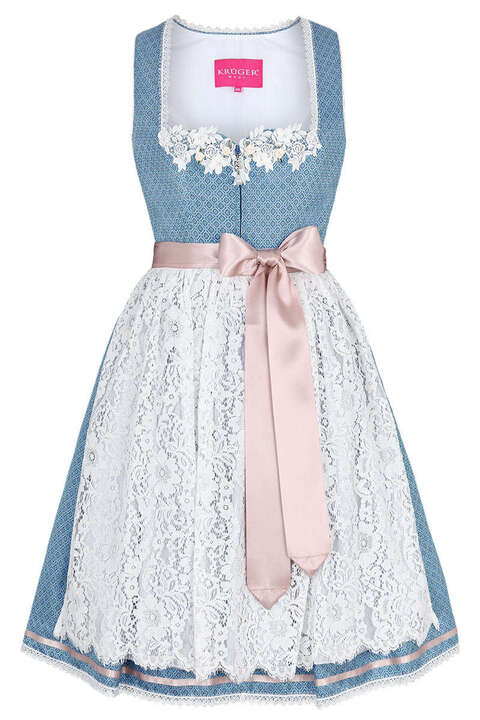 Mini Dirndl mit Spitzenschrze hellblau creme