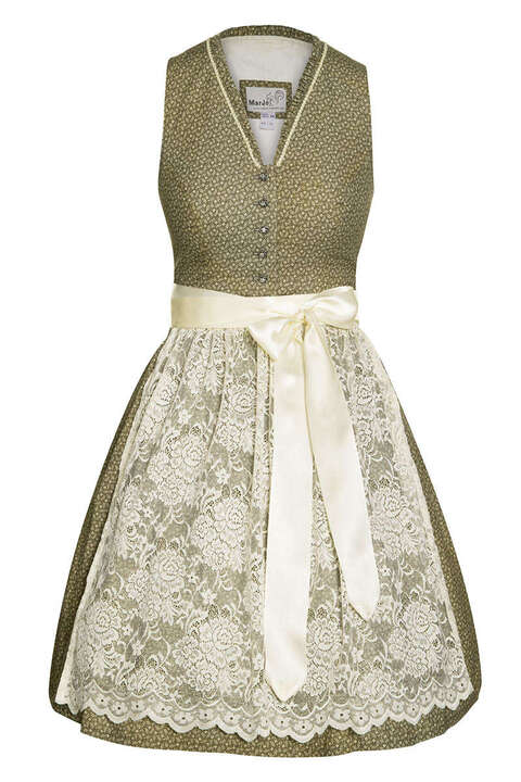 Minidirndl V-Ausschnitt mit Spitzenschrze oliv creme