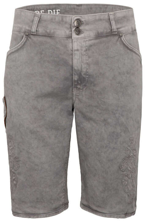 Herren Jeans-Bermuda Lederhose`mit Stickerei hellgrau