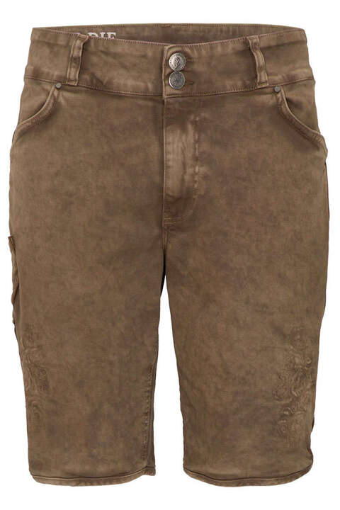 Herren Jeans-Bermuda Lederhose`mit Stickerei schlammbraun