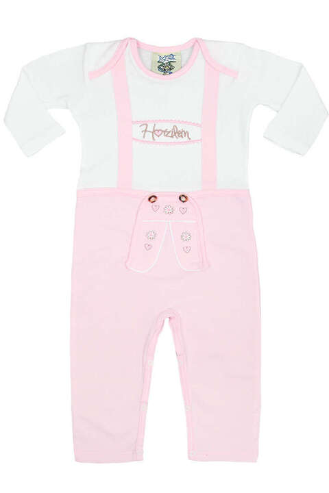 Babystrampler Lederhose rosa langarm