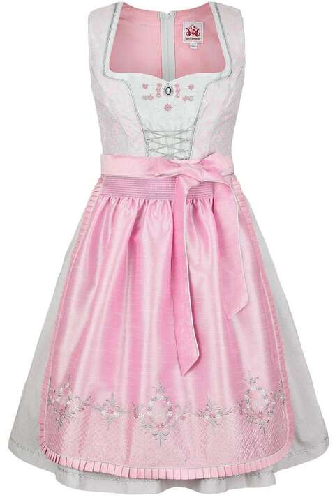 Dirndl kurz florales Muster hellgrau-rosa