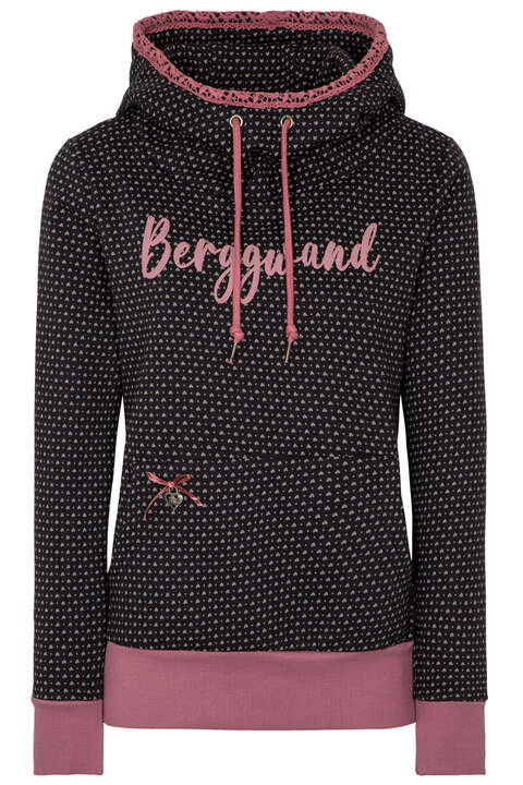 Damen Kapuzenpullover 'Bergwand' mit Herzchen schwarz