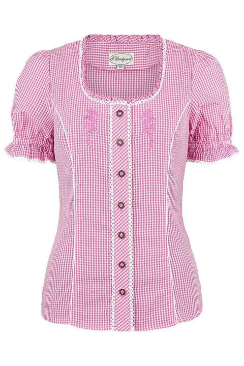 Miederbluse mit Stickerei kariert pink