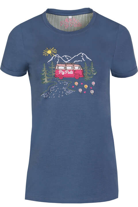 Damen T-Shirt 'Alpen-Camping' schieferblau