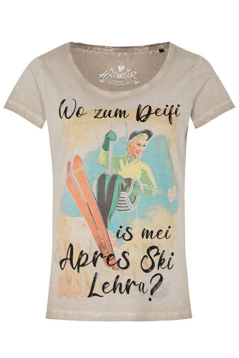 Damen T-Shirt 'Apres Ski' hellgrau-beige