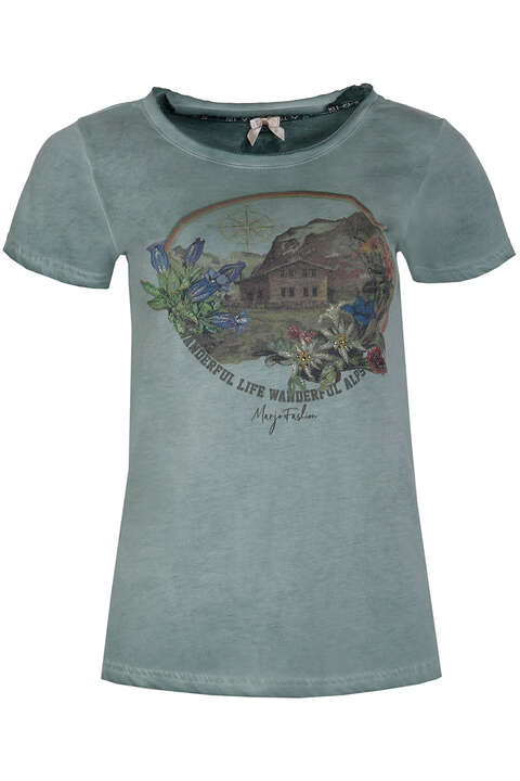 Damen T-Shirt im Used-Look 'Wanderful Life' nadelgrn