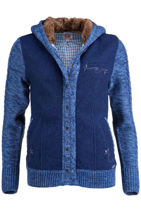 Walk-Strickjacke mit Kapuze 'Ladina' blau